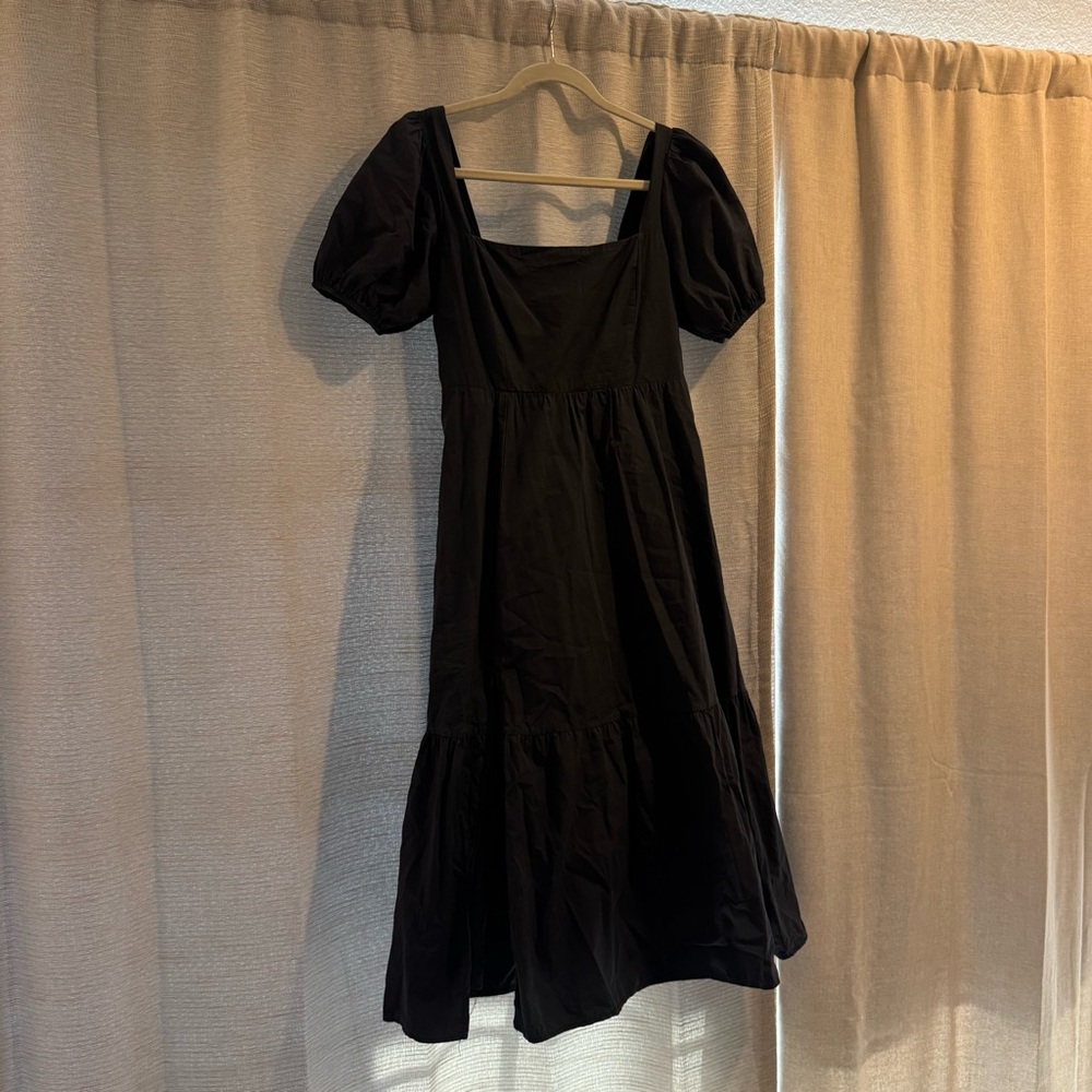 Astr Black Midi Dress with Puff Sleeves